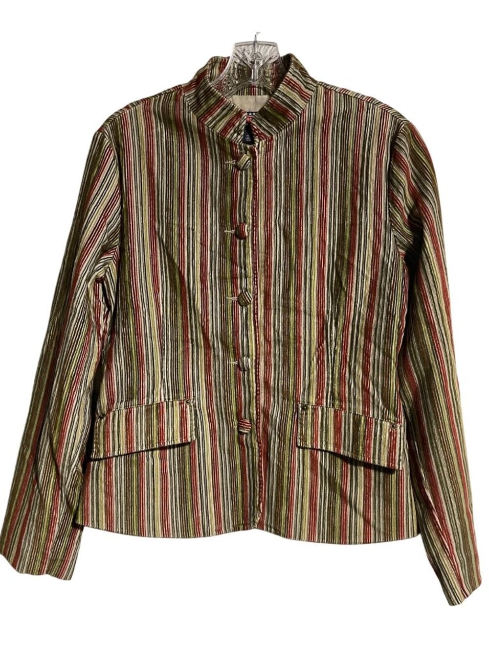 Mac & Jac Womens Striped Corduroy Button Up Blazer Jacket Size 4 Multicolor